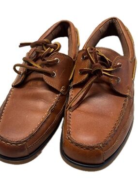 WorldWideSportsman-Men's Brown Leather Boat Shoes - Classic Deck Moccasin S10M